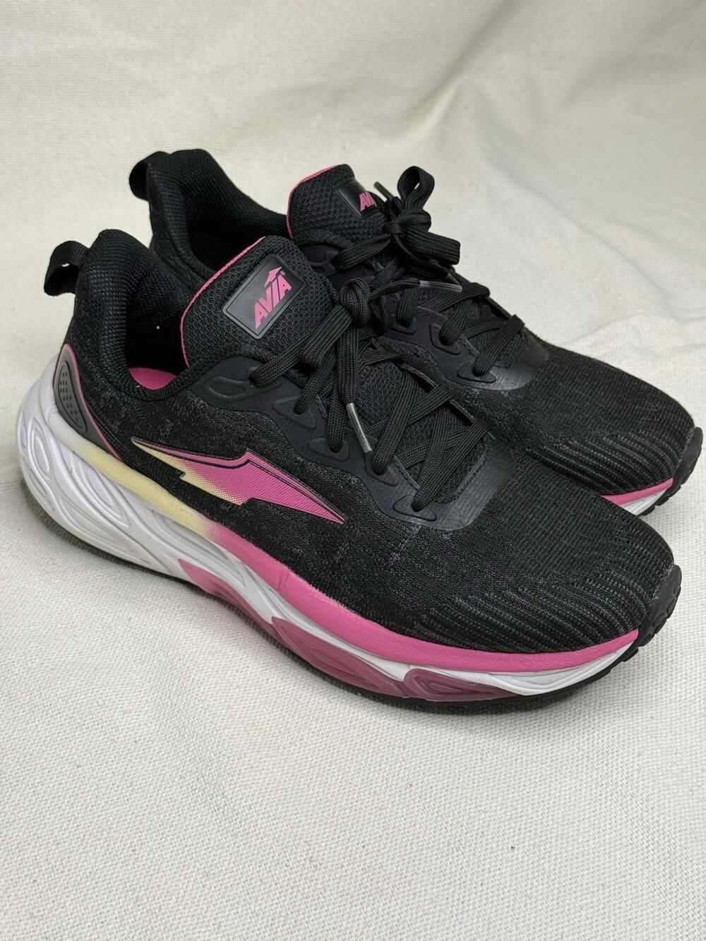 Avia Women 10 Running Shoes Black Pink Yellow Knit Sneakers Walking Workout 8.5